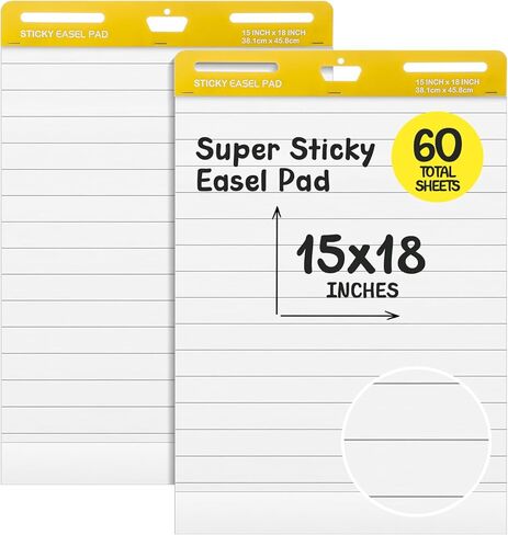 ReliThick 4 Pcs Pads Lined Sticky Easel Pad, 15 x 18 Inch, White, 30 Sheets/Pad, Flip Chart Paper Large Chart Paper Sticky for Wall, Self Stick Easel Pads for Office School Classroom in Saudi Arabia