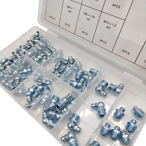 110PCS Grease Nipples Kit Metric M6 M8 M10 Straight 90° 45° Zinc Plated for Machinery Excavator DIN 71412 in Kuwait
