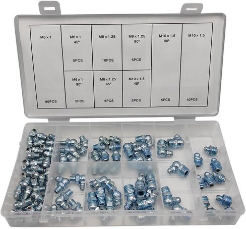 110PCS Grease Nipples Kit Metric M6 M8 M10 Straight 90° 45° Zinc Plated for Machinery Excavator DIN 71412 in Kuwait