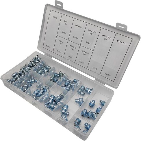 110PCS Grease Nipples Kit Metric M6 M8 M10 Straight 90° 45° Zinc Plated for Machinery Excavator DIN 71412 in Kuwait