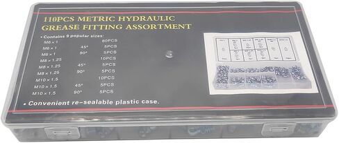 110PCS Grease Nipples Kit Metric M6 M8 M10 Straight 90° 45° Zinc Plated for Machinery Excavator DIN 71412 in Kuwait