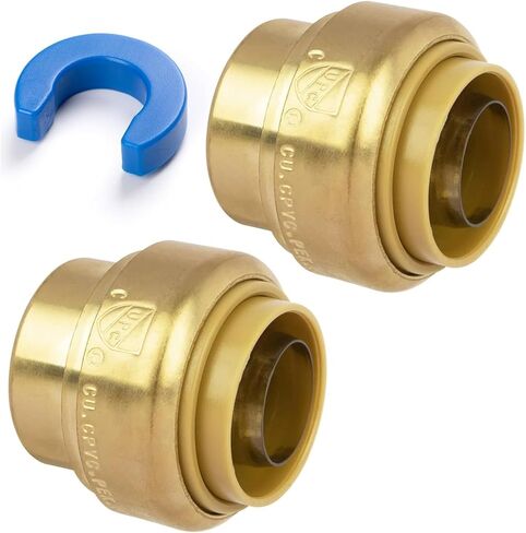 3/4" Push Fit End Cap, Push to Connect Brass Plumbing Fitting, Durable Push Cap With Upgraded Stiffener for Copper, CPVC, PEX Pipes, Disconnect Clip Included, NSF & UPC Certified, 2 Pack in Kuwait