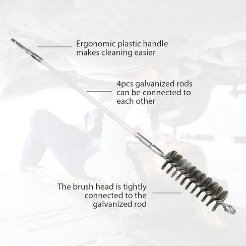 50 Inch Pipe Cleaning Brush Set with Stainless Steel Bristles, Wire Brush with 4 Flexible Rods and Hexagonal Connecting Rod, Stainless Steel Pipe Brush Set (3/5, 1, 1 3/5, 2 in Brush Heads) in Saudi Arabia