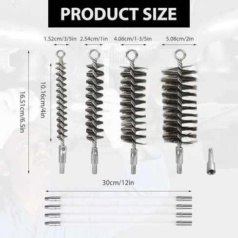 50 Inch Pipe Cleaning Brush Set with Stainless Steel Bristles, Wire Brush with 4 Flexible Rods and Hexagonal Connecting Rod, Stainless Steel Pipe Brush Set (3/5, 1, 1 3/5, 2 in Brush Heads) in Saudi Arabia