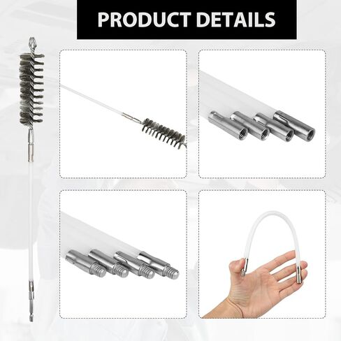 50 Inch Pipe Cleaning Brush Set with Stainless Steel Bristles, Wire Brush with 4 Flexible Rods and Hexagonal Connecting Rod, Stainless Steel Pipe Brush Set (3/5, 1, 1 3/5, 2 in Brush Heads) in Saudi Arabia