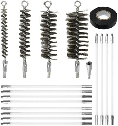 50 Inch Pipe Cleaning Brush Set with Stainless Steel Bristles, Wire Brush with 4 Flexible Rods and Hexagonal Connecting Rod, Stainless Steel Pipe Brush Set (3/5, 1, 1 3/5, 2 in Brush Heads) in Kuwait