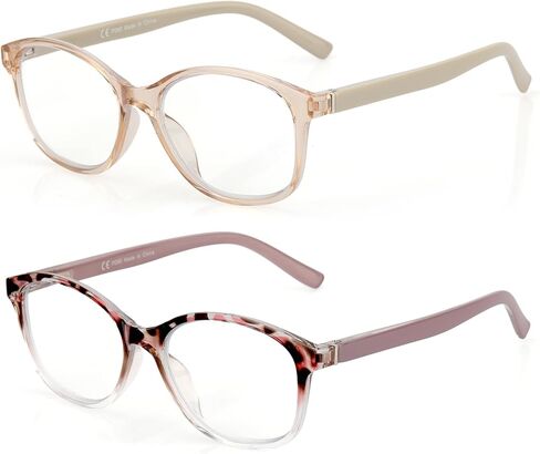 SKYOAK 2 Pack Vibrant Progressive Multifocus Reading Glasses Women, Stylish Spring Hinge Multifocal Readers, Lightweight Anti Blue Light Computer Eyeglasses for Near Range (Pink & Tortoise, 2.5x) in Kuwait