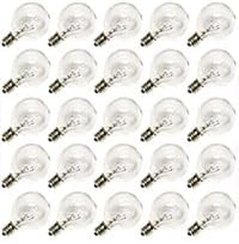 G40 Replacement Light Bulbs, 5W Globe Bulbs fits E12/C7 Candelabra Screw Base, 1.5 Inch Clear Small Light Bulbs for Indoor Outdoor String Light Decor, Pack of 25 in Kuwait