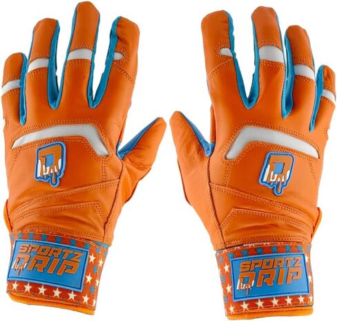 Velocity Batting Gloves, Baseball, Youth/Adult, Orange and Blue, Multiple Sizes, Breathable Mesh, Adjustable Wrist Strap, Pro-Grade Grip in Kuwait