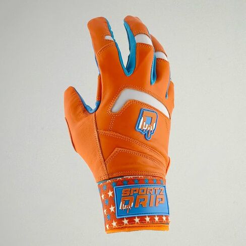 Velocity Batting Gloves, Baseball, Youth/Adult, Orange and Blue, Multiple Sizes, Breathable Mesh, Adjustable Wrist Strap, Pro-Grade Grip in Kuwait