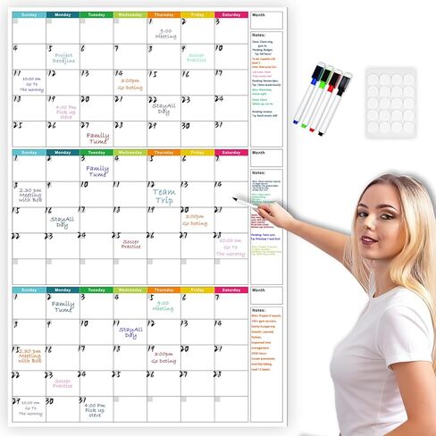 تقويم الجدار الجاف الكبير 15 × 30 - مخطط ألواح بيضاء غير مؤرخة لمدة 3 أشهر للمكتب ، الفصل الدراسي ، المنزل | قابل لإعادة الاستخدام مع العلامات والملصقات (تخطيط المناظر الطبيعية الأفقية in Kuwait