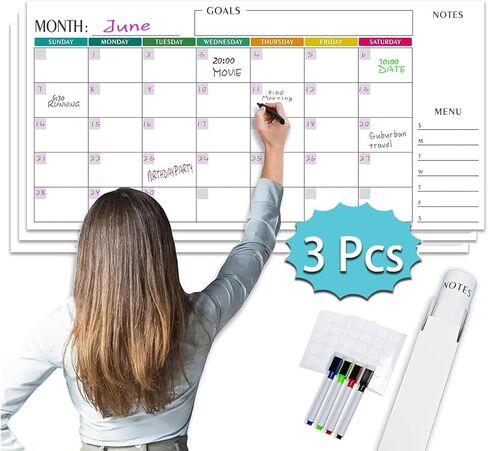 Large 15x30 Dry Erase Wall Calendar - 3-Month Undated Whiteboard Planner for Office, Classroom, Home | Reusable with Markers & Stickers (Horizontal Landscape Layout in Kuwait