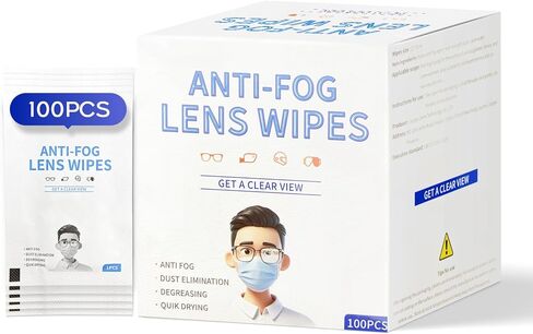 Anti-Fog Lens Cleaning Wipes for Eyeglasses, 100 Count Individually Wrapped, Large 12 x 15 cm Eyeglass Cleaner Wipes, Streak-Free & Fast Dry, Safe for Glasses, Sunglasses, Phone, Camera Lens in Saudi Arabia