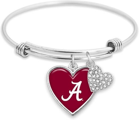 Alabama Crimson Tide Amara Crystal Heart Silver Adjustable Bangle Bracelet Jewelry Gift UA in Saudi Arabia