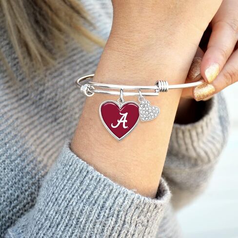 Alabama Crimson Tide Amara Crystal Heart Silver Adjustable Bangle Bracelet Jewelry Gift UA in Saudi Arabia