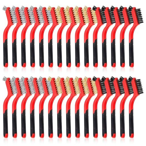 Kifmurase 30Pcs Wire Brushes for Cleaning Rust, Stainless Steel/Brass/Nylon Bristles Wire Brushes, Small Metal Brush with Curved Handle Grip, Anti-Static Polishing Brush for Delicate Surfaces in Saudi Arabia