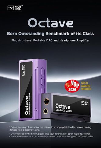 NICEHCK Octave HiFi Audio DAC Amp مع ES9039Q2M، محول دونجل USB مدمج لـ IEM وسماعات الرأس، حجم 100 مستوى، مضخم تشغيلي مزدوج، ميكروفون مضمن، هيكل ألومنيوم CNC (تيتانيوم) in Kuwait