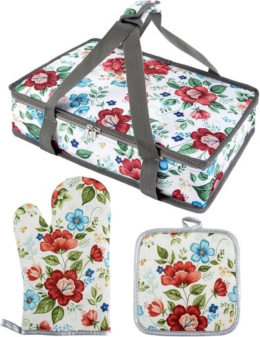 حامل طاجن على طراز بايونير ومان معزول بمناشف أطباق المطبخ من الألياف الدقيقة، حقيبة حرارية لتسخين الطعام لطبق طاجن مقاس 9 × 13، حقيبة لازانيا زهرية، هدية مضيفة الترحيب بالمنزل للنساء قطعتين in Kuwait