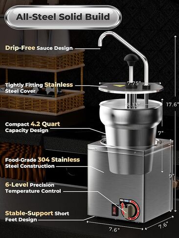 موزع جبن ناتشو مع مضخة من الفولاذ المقاوم للصدأ، سخان حلوى ساخن ممتاز 4.2 كيو تي مع تعديل درجة الحرارة بـ 6 مستويات، سخان صلصة تجاري لشراب جبن الزبدة والكراميل in Kuwait
