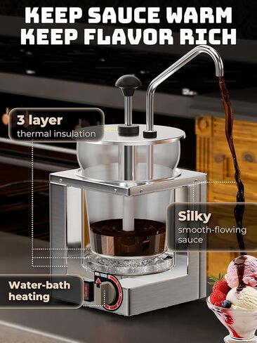 موزع جبن ناتشو مع مضخة من الفولاذ المقاوم للصدأ، سخان حلوى ساخن ممتاز 4.2 كيو تي مع تعديل درجة الحرارة بـ 6 مستويات، سخان صلصة تجاري لشراب جبن الزبدة والكراميل in Kuwait