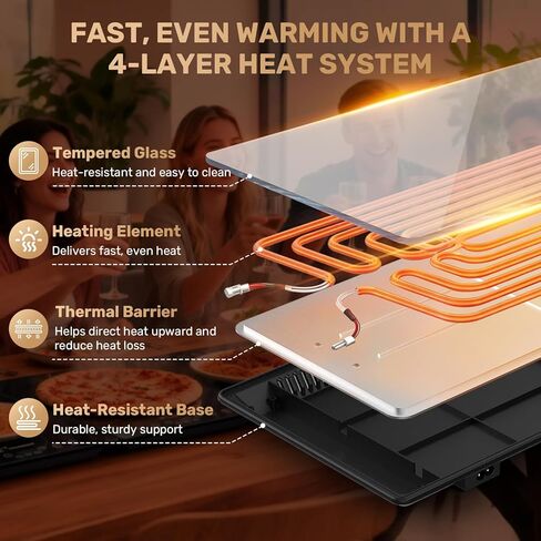 3-in-1 Electric Food Warming Tray for Buffet Parties, 25" x 15" Modular Food Warmer with 17 Heat Levels & 12H Timer, Glass Warming Mat Hot Plate for Family Dinners Catering Gatherings in Saudi Arabia