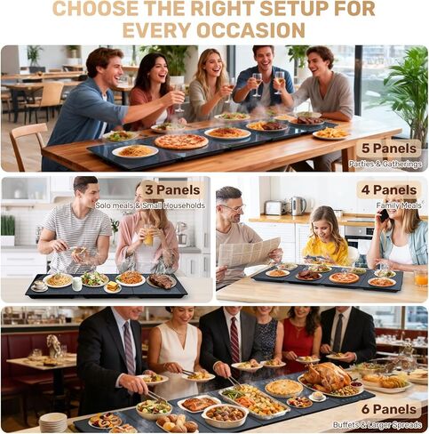 3-in-1 Electric Food Warming Tray for Buffet Parties, 25" x 15" Modular Food Warmer with 17 Heat Levels & 12H Timer, Glass Warming Mat Hot Plate for Family Dinners Catering Gatherings in Saudi Arabia