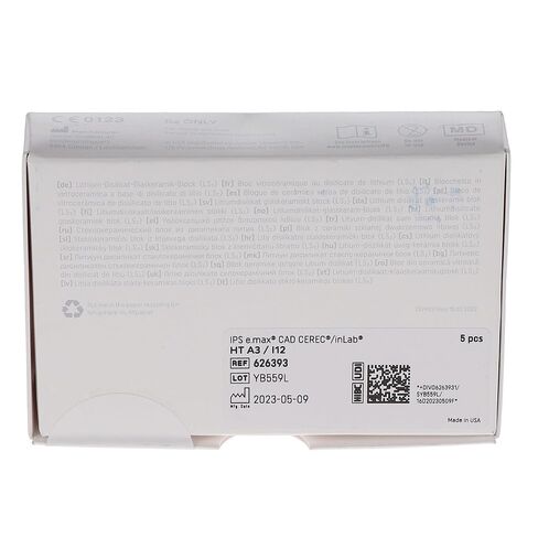 Ivoclar Vivadent 626393 IPS e.max CAD CEREC Blocks InLab HT A3 I12 5/Pk in Kuwait