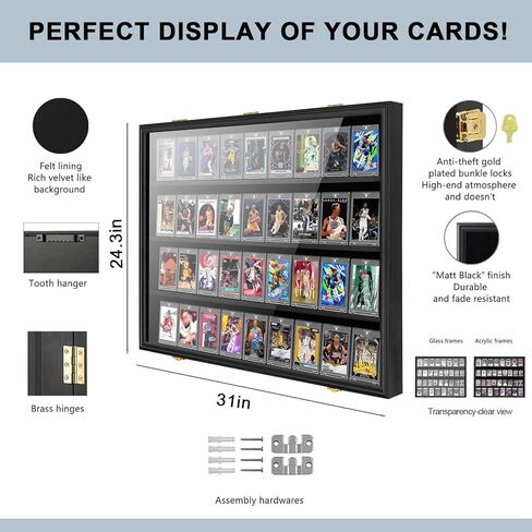 36 Baseball Card Display Case 1 Pack, Graded Sports Card Display Frame Lockable with UV Protection, Large Wall Cabinet for Football Hockey Basketball Trading Cards 1 Pack in Saudi Arabia