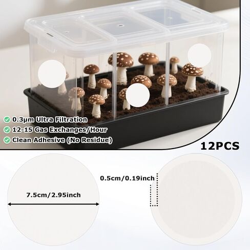 12PCS 2.5'' Monotub Filters，2MM Thick Adhesive Monotub Disc Filters Synthetic Filter Pads for Mushroom Cultivation Air Exchange Circular Monotubs Recycled Filter Discs for Mushroom Growing Tubs 2.5 in Saudi Arabia