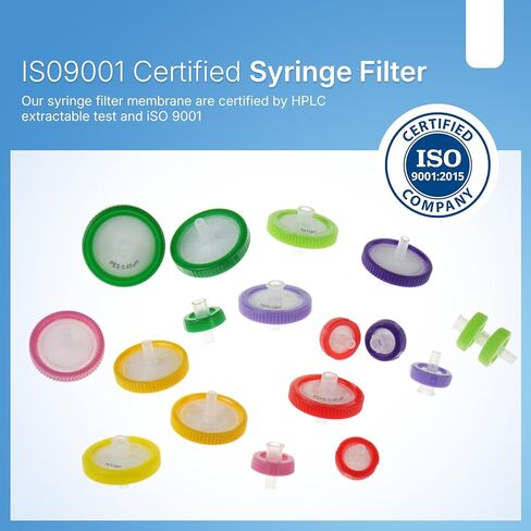 Syringe Filters PVDF Membrane - 25 mm Membrane Diameter,0.22 um Pore Size,Pack of 100 in Kuwait