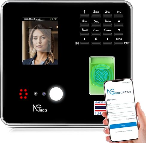 NGTeco Cloud-Based Time Clock TC1, 4-in-1 Time Clocks for Employees Small Business with Remote Control Software & App, 2.4GHz WiFi Clock in Machine with IC Cards, No Monthly Fee in Kuwait