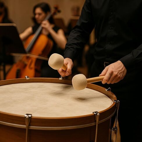 2 Pcs Drum Mallet 13.39 Inches Length, Wool Felt Drum Stick, Anti-slip Bass Percussion Sticks, Instrument Band Accessory Part for Drums Snare Drums, Beige in Kuwait