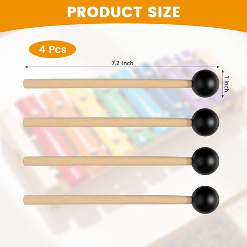 4 Pcs Rubber Mallets Percussion, 7.2 Inch Mallets with 1 Inch Rubber Heads, Perfect Warm Mellow Sound, Professional Hard Rubber Mallets for Xylophone, Glockenspiel, Vibraphone and Orchestra Bells in Kuwait