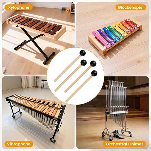 4 Pcs Rubber Mallets Percussion, 7.2 Inch Mallets with 1 Inch Rubber Heads, Perfect Warm Mellow Sound, Professional Hard Rubber Mallets for Xylophone, Glockenspiel, Vibraphone and Orchestra Bells in Kuwait