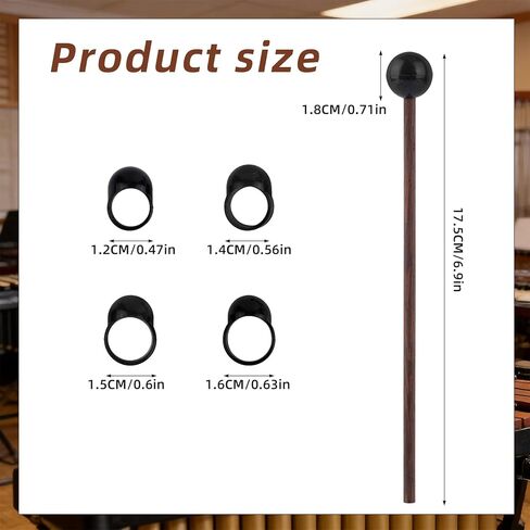 4pcs 17.5cm/6.9" Tongue Drum Mallets & 12pcs Finger Sleeves, Wooden Wood Handle Silicone Rubber Head Percussion Sticks for Glockenspiel/Woodblock/Bell/Chimes/Steel Tongue Drum Musical Instruments in Saudi Arabia