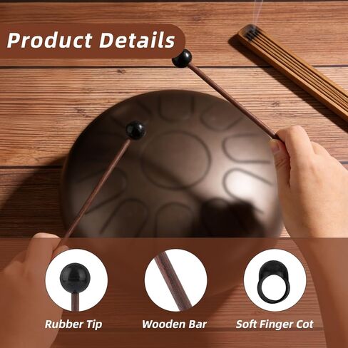 4pcs 17.5cm/6.9" Tongue Drum Mallets & 12pcs Finger Sleeves, Wooden Wood Handle Silicone Rubber Head Percussion Sticks for Glockenspiel/Woodblock/Bell/Chimes/Steel Tongue Drum Musical Instruments in Saudi Arabia