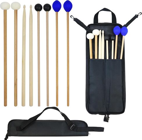 مجموعة مطارق الطبل، 4 أزواج (طبلة اللباد + المطاط + الماريمبا + 5A) مع حقيبة تخزين، ملحقات أدوات الإيقاع للطبل الفولاذي، طبلة الجهير، الغلوكنسبيل، مطرقة إكسيليفون in Kuwait