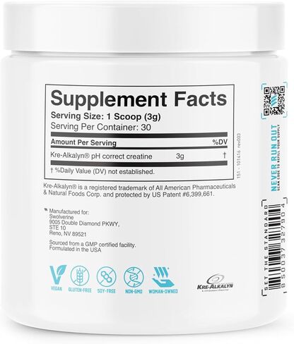 مسحوق كرياتين سولفيرين كري-ألكالين - كرياتين مخفف لدرجة الحموضة مع بيكربونات الصوديوم، بدون مرحلة تحميل، يدعم القوة والأداء عالي الكثافة، 30 وجبة، بدون نكهة in Kuwait