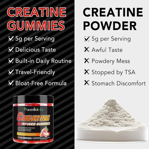 Creatine Monohydrate Gummies for Men & Women, 5g Creatine Monohydrate for Muscle Strength, Muscle Builder, Energy Boost, Pre-Workout Supplement, Natural Strawberry Flavor, Sugar-Free (120 Count) in Kuwait
