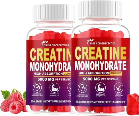 علكات الكرياتين مونوهيدرات مملوءة بـ 5 جرام من الكرياتين للرجال والنساء، كرياتين مونوهيدرات قابل للمضغ لتقوية العضلات، بناء العضلات، تعزيز الطاقة، مكمل ما قبل التمرين - 90 علكة التوت in Kuwait