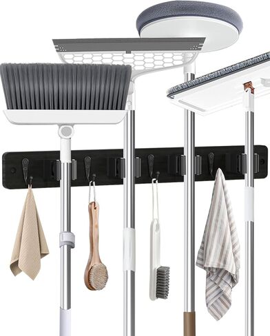 حامل مكنسة مثبت على الحائط، 4 حوامل و4 حامل ممسحة خطاف، حامل ممسحة خشبية وحامل مكنسة مع مطاط مضاد للانزلاق، حامل فرشاة من خشب الصنوبر الطبيعي، حامل ممسحة حائط مع تركيب أظافر، تخزين الغرفة in Kuwait