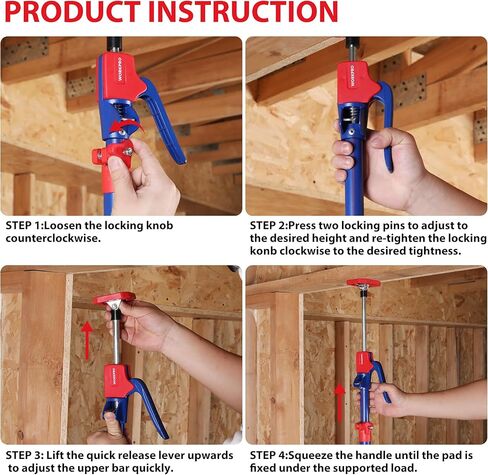 عمود دعم مقبس الخزانة من WORKPRO، قضيب دعم سريع تلسكوبي من الفولاذ مقاس 54-114 بوصة، نظام دعم اليد الثالثة قابل للتعديل بسعة 154 رطلًا لمقبس الخزانة، ومقبس الحوائط الجافة وقضبان الشحن، 4 عبوات in Kuwait