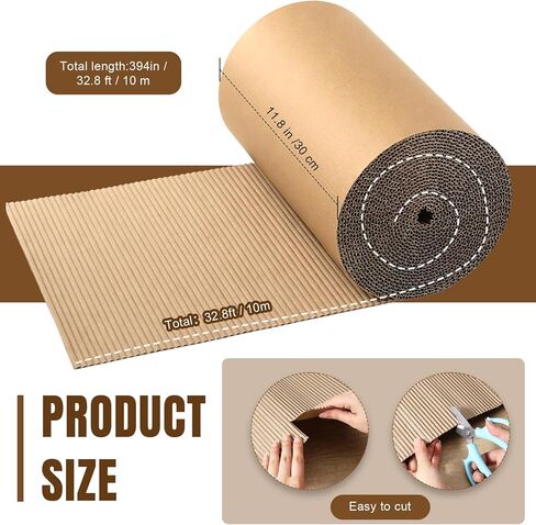 لفة من الورق المقوى المموج مقاس 12 × 394 بوصة، لفة ورق مموج أحادية الوجه B Flute شديدة التحمل من الورق المقوى المموج للتعبئة والتخزين والحرف اليدوية وأساسيات العودة إلى المدرسة in Kuwait