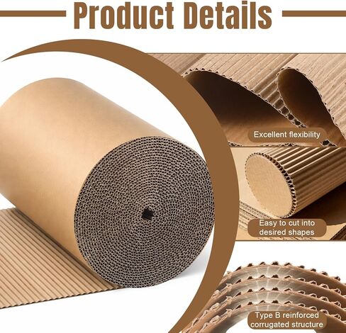 لفة من الورق المقوى المموج مقاس 12 × 394 بوصة، لفة ورق مموج أحادية الوجه B Flute شديدة التحمل من الورق المقوى المموج للتعبئة والتخزين والحرف اليدوية وأساسيات العودة إلى المدرسة in Kuwait