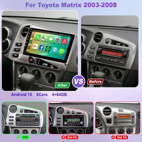 4+64 جيجابايت من الراديو للسيارة لـ Toyota Matrix 2003-2004 & Pontiac Vibe 2003-2008 مع Carplay و Android Auto ، 9 بوصة IPS Car Stereo مع التحكم الصوتي Bluetooth in Kuwait