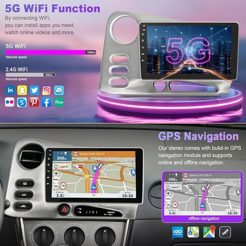 4+64 جيجابايت من الراديو للسيارة لـ Toyota Matrix 2003-2004 & Pontiac Vibe 2003-2008 مع Carplay و Android Auto ، 9 بوصة IPS Car Stereo مع التحكم الصوتي Bluetooth in Kuwait