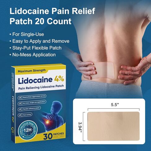 Lidocaine Pain Relief Patch 30 Count | Maximum Strength Pain Patches for Muscle Relief in Neck Knee Back and Shoulders |12 Hour Long Lasting Relief Pains-584 in Kuwait