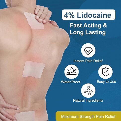 Lidocaine Pain Relief Patch 30 Count | Maximum Strength Pain Patches for Muscle Relief in Neck Knee Back and Shoulders |12 Hour Long Lasting Relief Pains-584 in Kuwait
