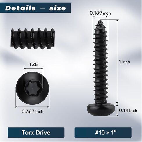 #12 x 2 Torx Pan Head Sheet Metal Screws Black, 346 Stainless Steel Pan Head Fast Self Tapping Screws (45 PCS Screws + 1 PCS Bit) in Saudi Arabia