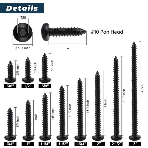 #12 x 2 Torx Pan Head Sheet Metal Screws Black, 346 Stainless Steel Pan Head Fast Self Tapping Screws (45 PCS Screws + 1 PCS Bit) in Saudi Arabia